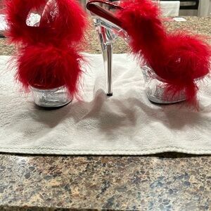 Ostrich feather platform heels NWOT